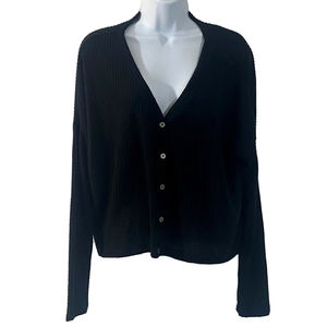 NWT Womens Wild Fable Black Long Sleeve V-Neck Button-Front Thermal Top-Size S